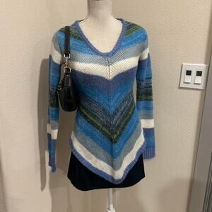 Bingo blue and green striped sweater. Size small